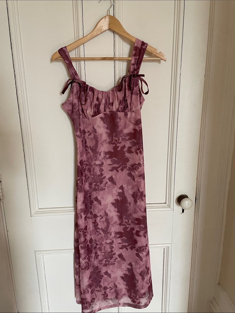 Cider Mauve Floral Midi Slip Dress with Tie Straps